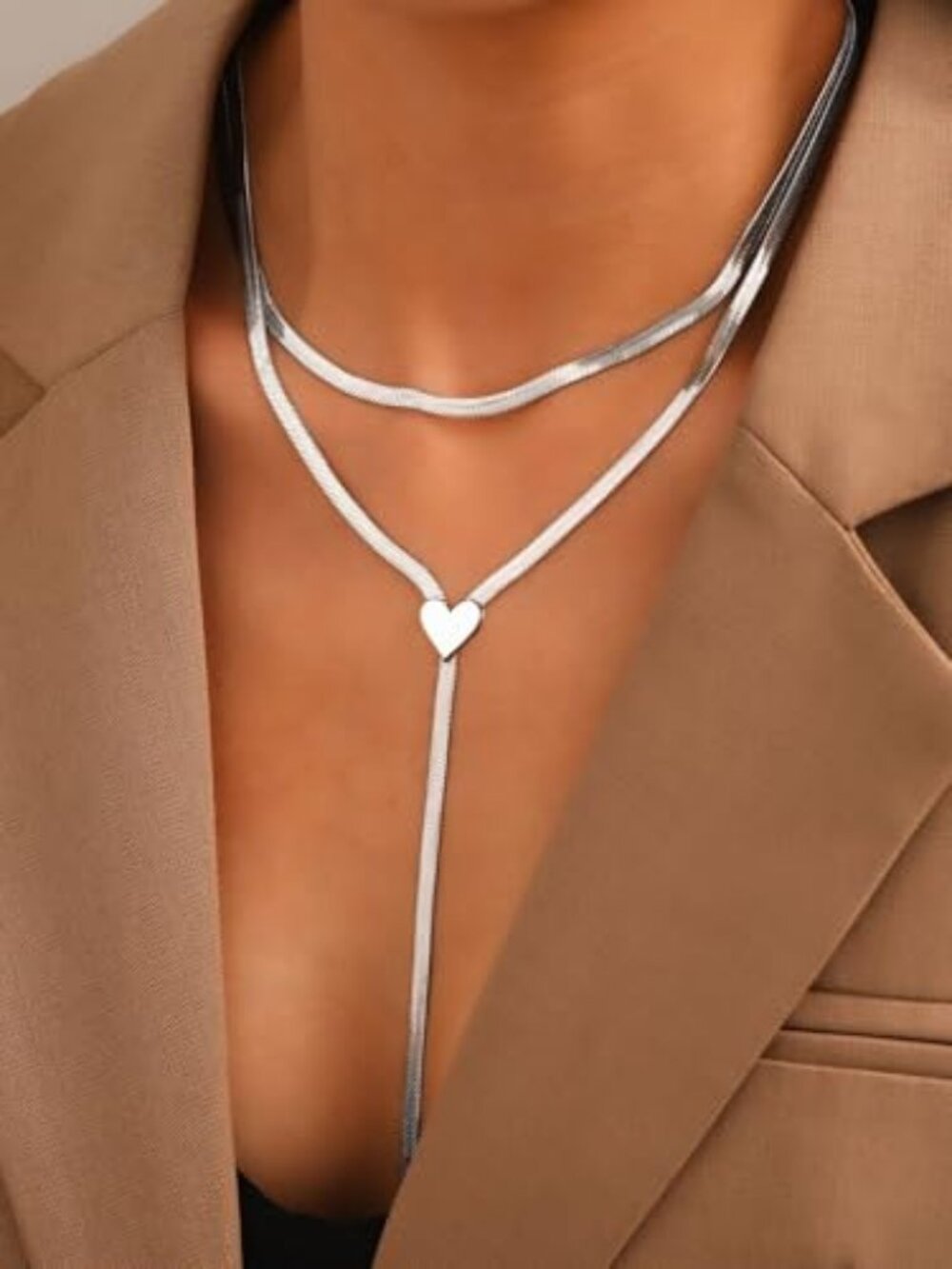 New - Chunky Gold Choker Necklace for Women Dainty Lariat Long Herringbone